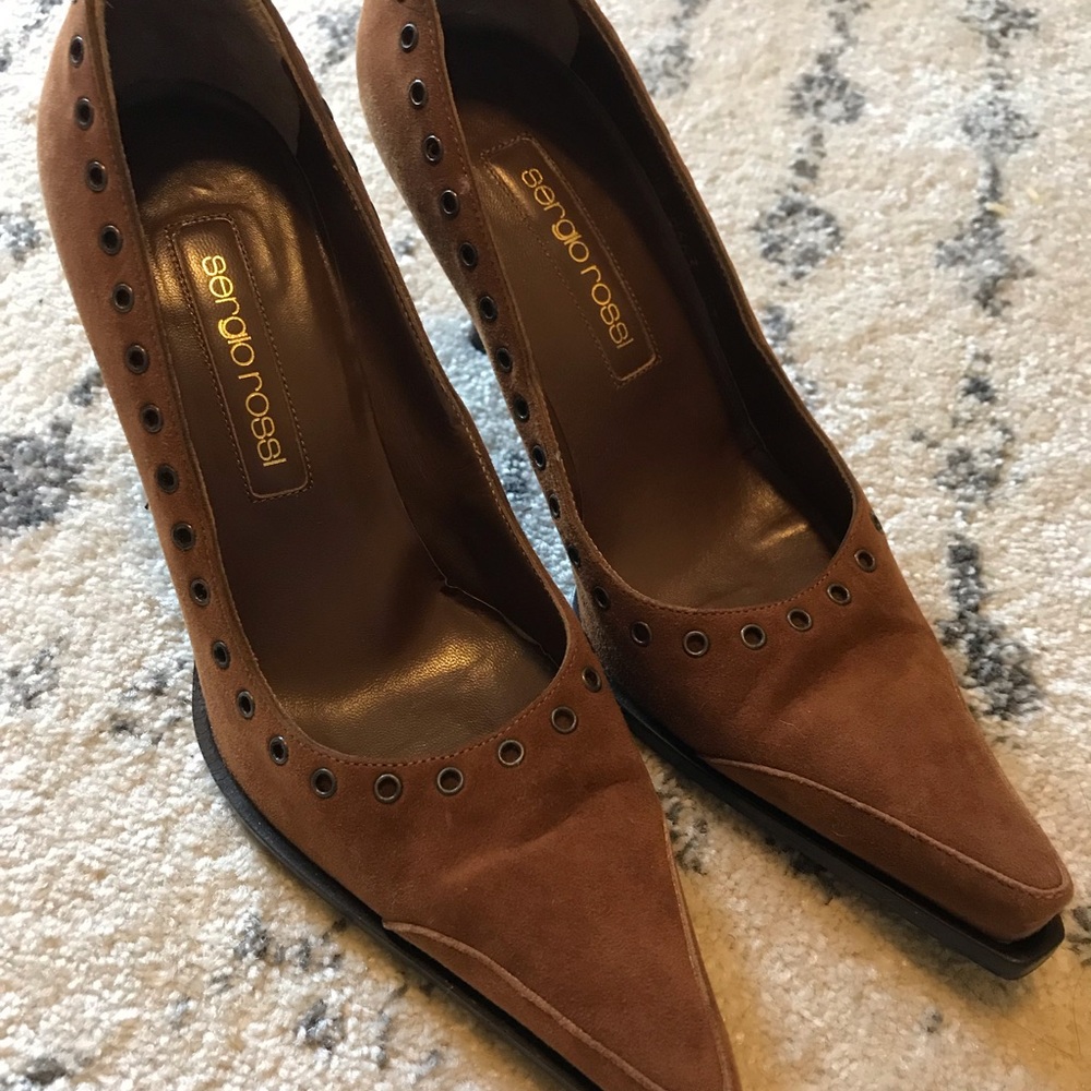 Sergio Rossi brown suede heels